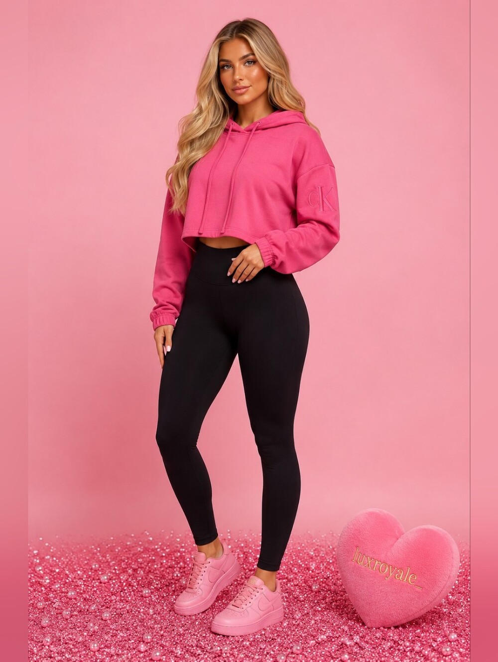 Calvin Klein CK Cropped Hoodie Pink Sweatshirt | Soft Girl Athleisure | Size S